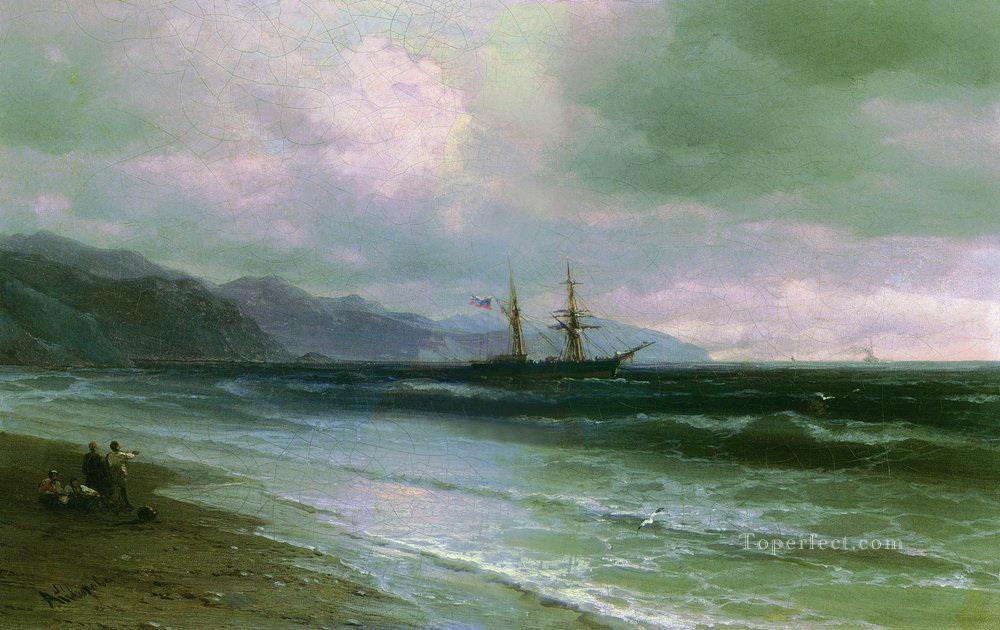 landscape with a schooner 1880 Romantic Ivan Aivazovsky Russian Oil Paintings